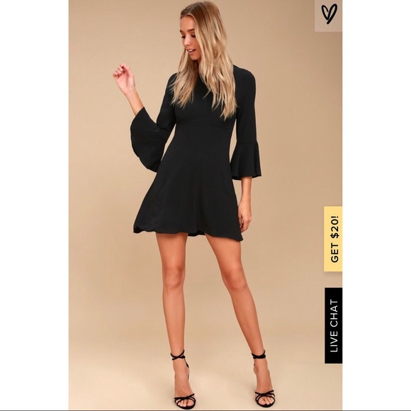 NWOT Lulu’s Black Flounce Sleeve Dress - Picture 2 of 4